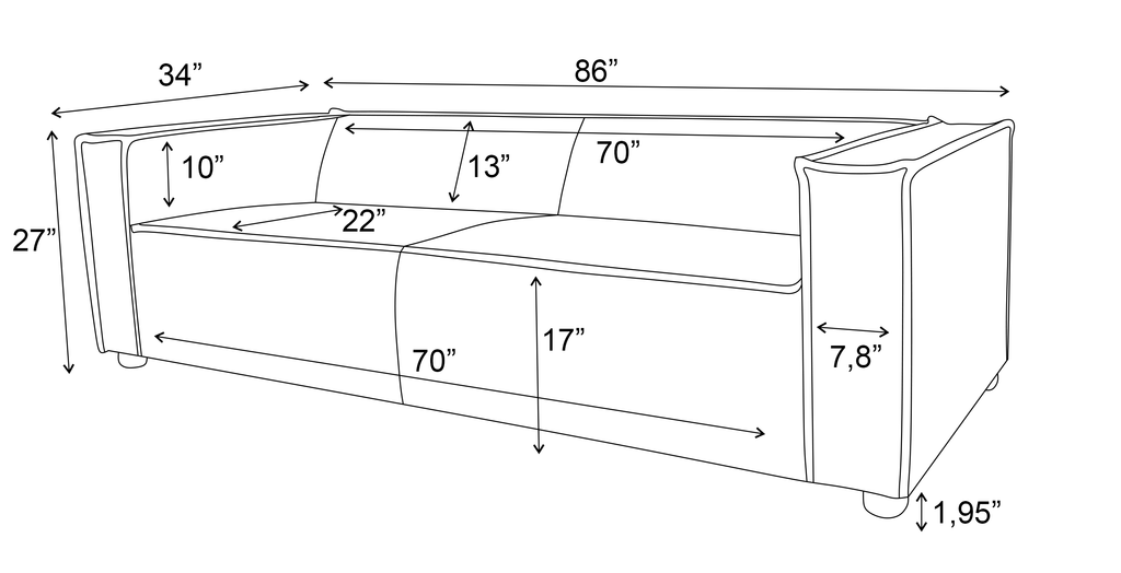 Mempra Design - 86" Opus Genuine Leather Square Arm Sofa